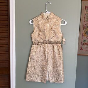 Vintage 1960s DEADSTOCK NWT Golden Brocade MINI Dress Top- Juniors or XXS